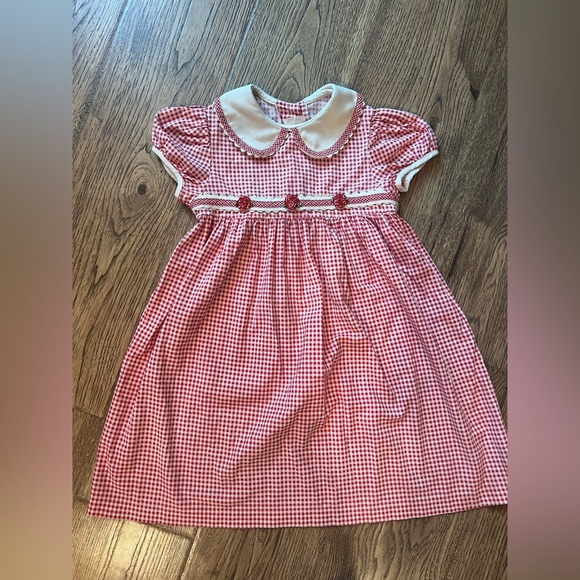 Vtg Union Made Bonnie Jean Girls Sz 6x Red Gingham Collar Sundress Cottagecore - Picture 1 of 6